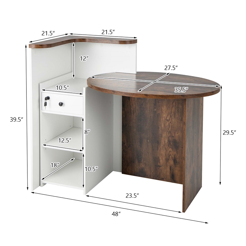 Costway Front Reception Counter Desk Checkout Office Desk Brown