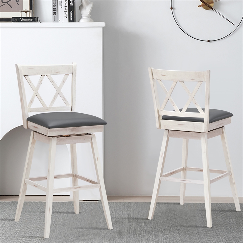 Costway Set of 2 Barstools Swivel Counter Height Chairs White