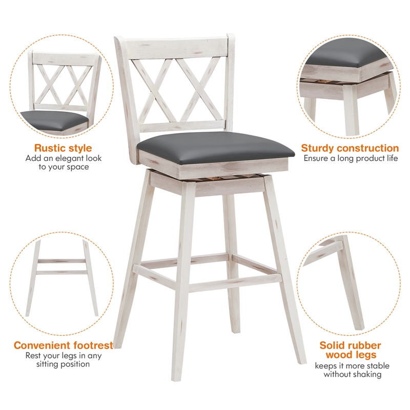 Costway Set of 2 Barstools Swivel Counter Height Chairs White