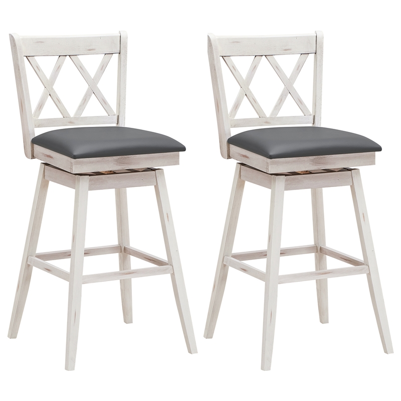 Costway Set of 2 Barstools Swivel Counter Height Chairs White