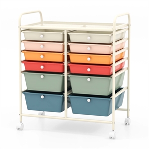 Costway Plastic 12 Drawers Rolling Cart Mutlicolor Organizer Bins  Macaron