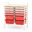 Costway Plastic 12 Drawers Rolling Cart Mutlicolor Studio Organizer Bins  Pink