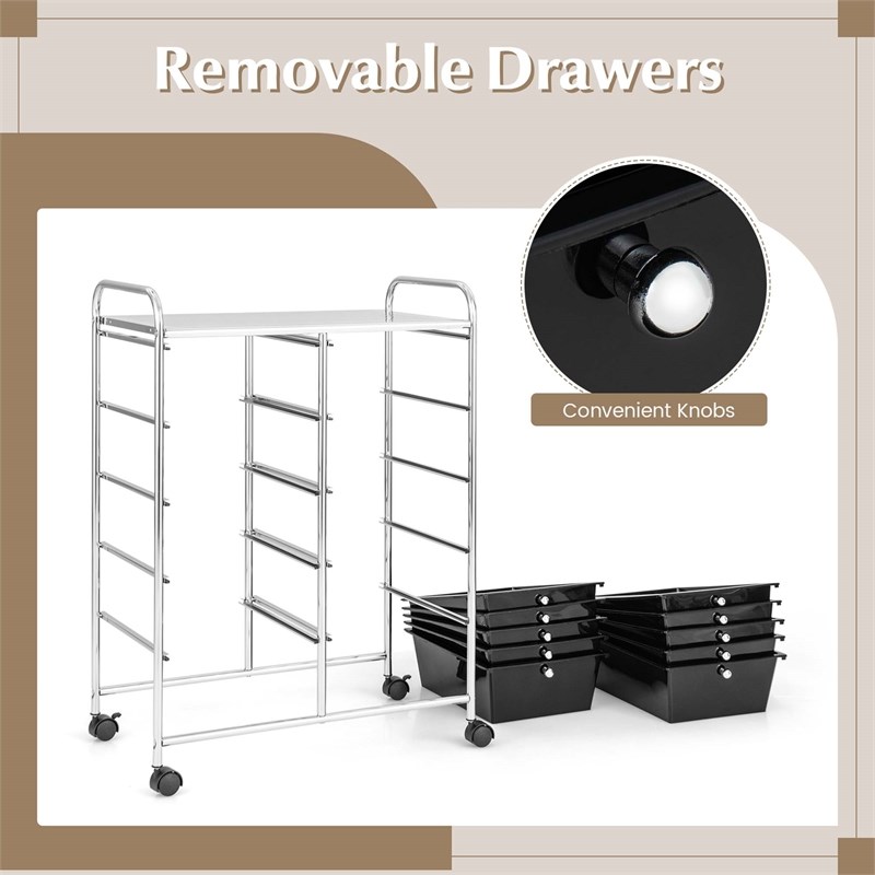 Costway 10-Drawer Storage Cart Utility Rolling Trolley Black