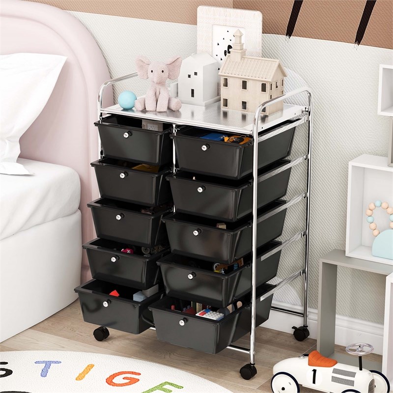 Costway 10-Drawer Storage Cart Utility Rolling Trolley Black