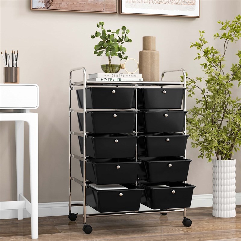 Costway 10-Drawer Storage Cart Utility Rolling Trolley Black