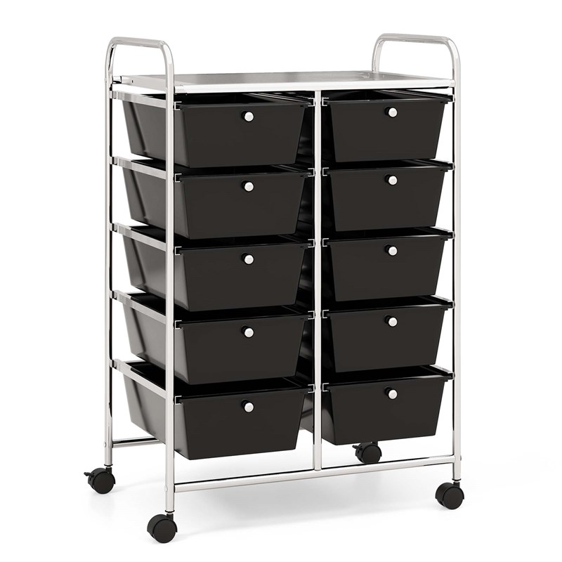 Costway 10-Drawer Storage Cart Utility Rolling Trolley Black