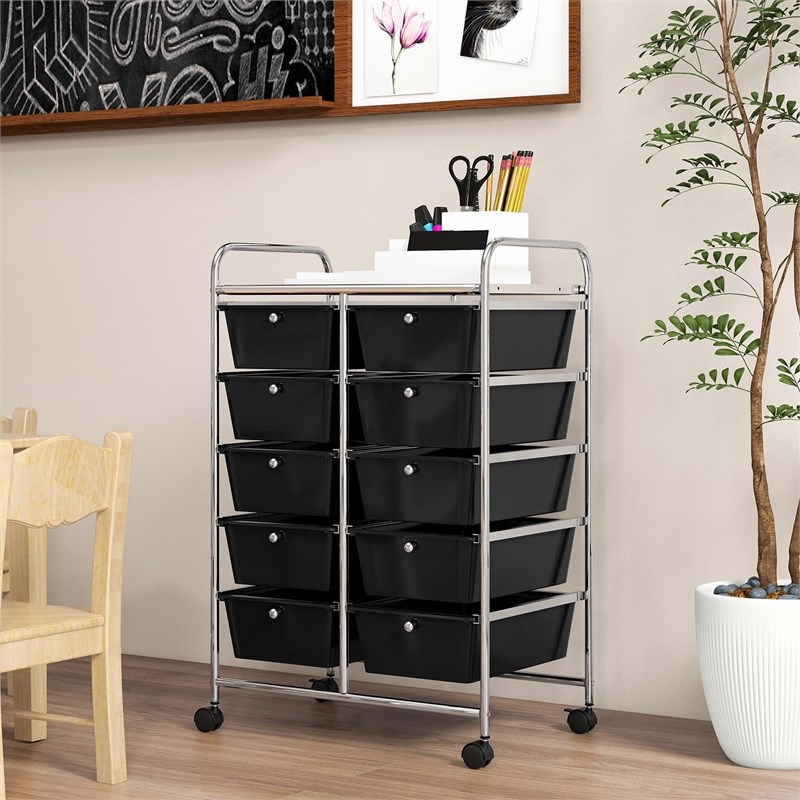 Costway 10-Drawer Storage Cart Utility Rolling Trolley Black