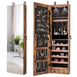 Costway Mirrored Jewelry Cabinet Jewelry Armoire w/2 LED Lights Rustic Brown
