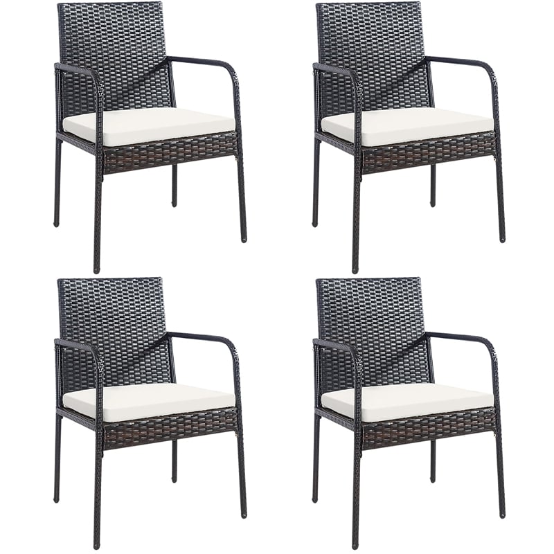 Costway 4PCS Patio Wicker Rattan Dining Chairs for Garden Brown