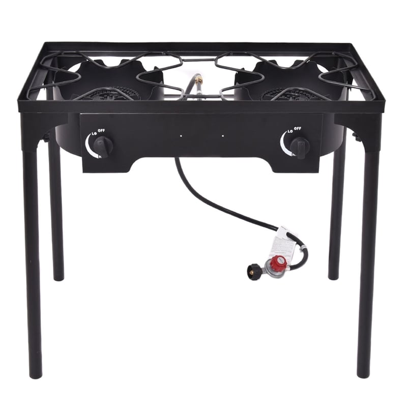 Double Burner Gas Propane Cooker Outdoor Stove Stand BBQ Grill Black Metal