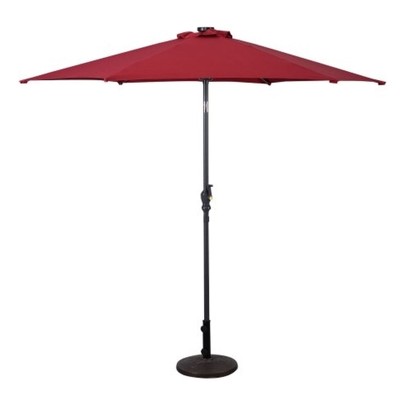 9ft Patio Solar Umbrella LED Patio w/ Crank Outdoor Burgundy Red Stainless Steel