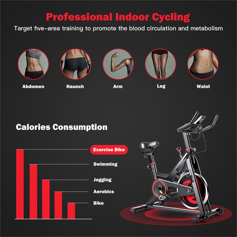 Stationary Exercise Magnetic Cycling Bike 30Lbs Flywheel Home Gym Black Metal