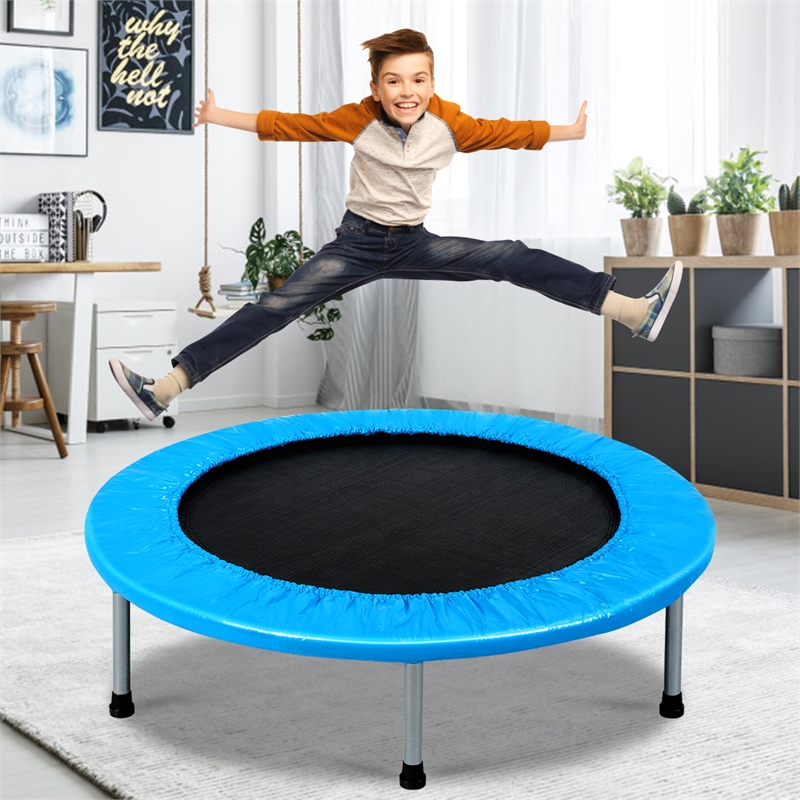 38'' Rebounder Trampoline Adults and Kids Exercise w/ Padding Blue Steel