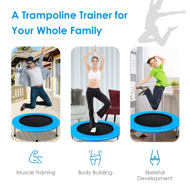 38'' Rebounder Trampoline Adults and Kids Exercise w/ Padding Blue Steel