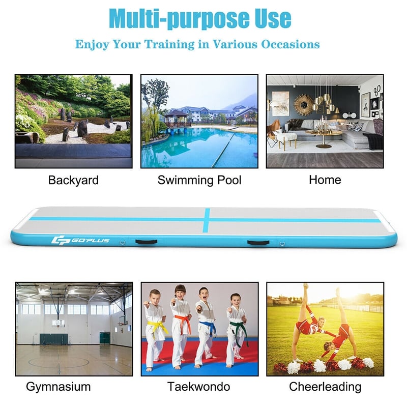 10FT Air Track Inflatable Gymnastics Tumbling Mat w/ Pump Navy  Plastic