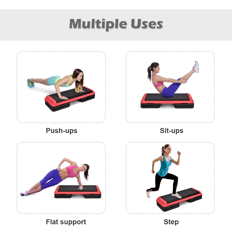 Fitness Aerobic Step 43'' Adjust 4'' - 6'' - 8'' Exercise Stepper Red Plastic