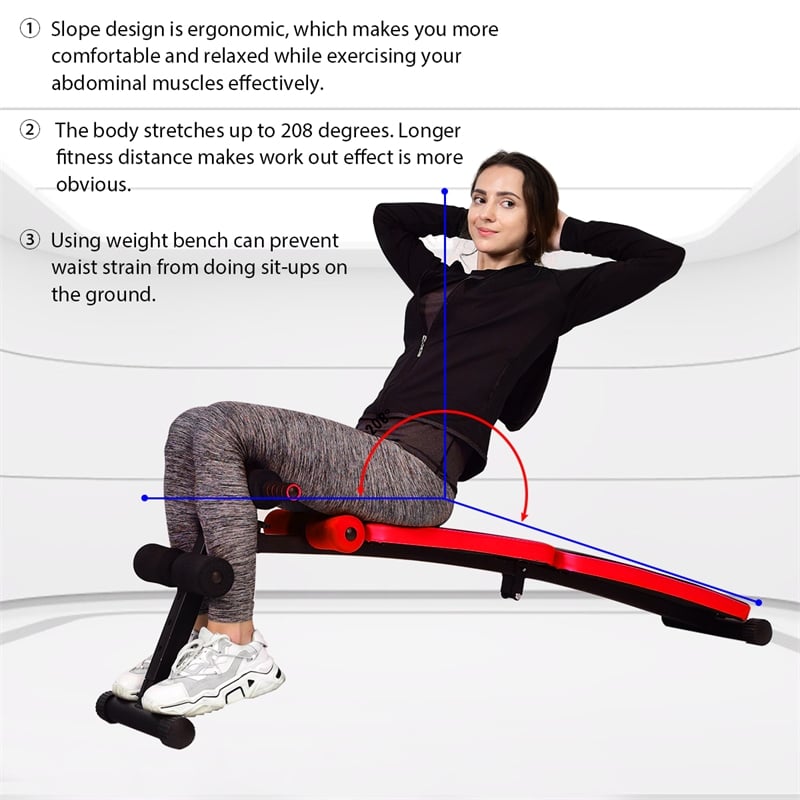 SuperFit Folding Weight Bench Adjustable Sit-up Board Curved Bench Red Leather