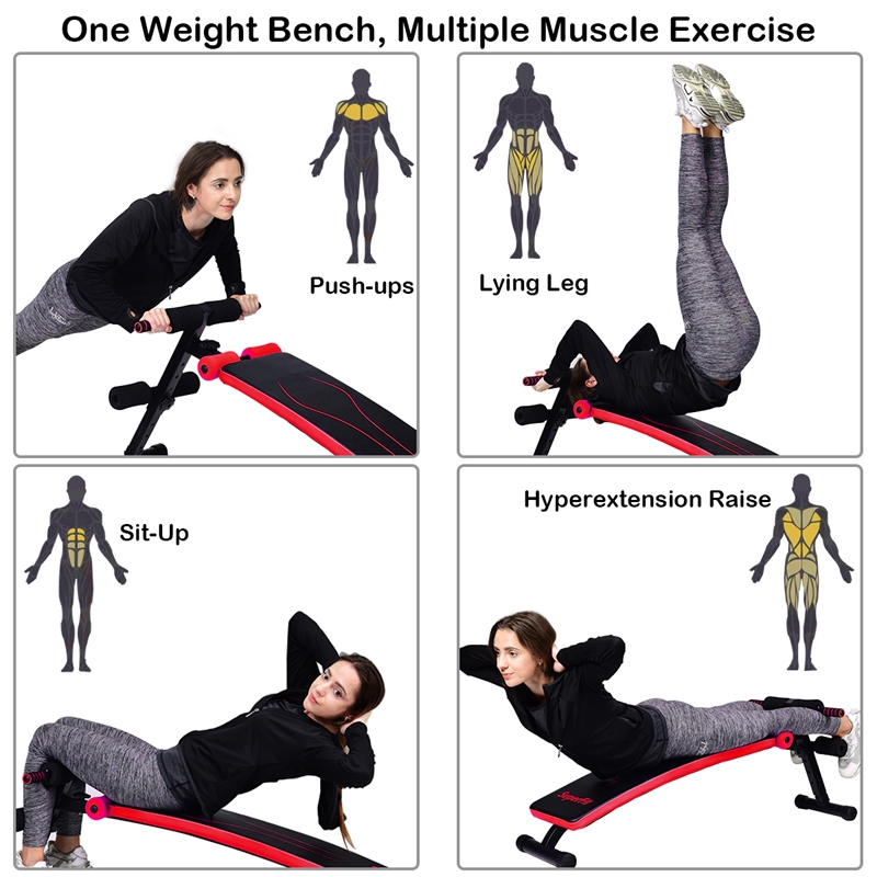 SuperFit Folding Weight Bench Adjustable Sit-up Board Slant Bench Red Leather