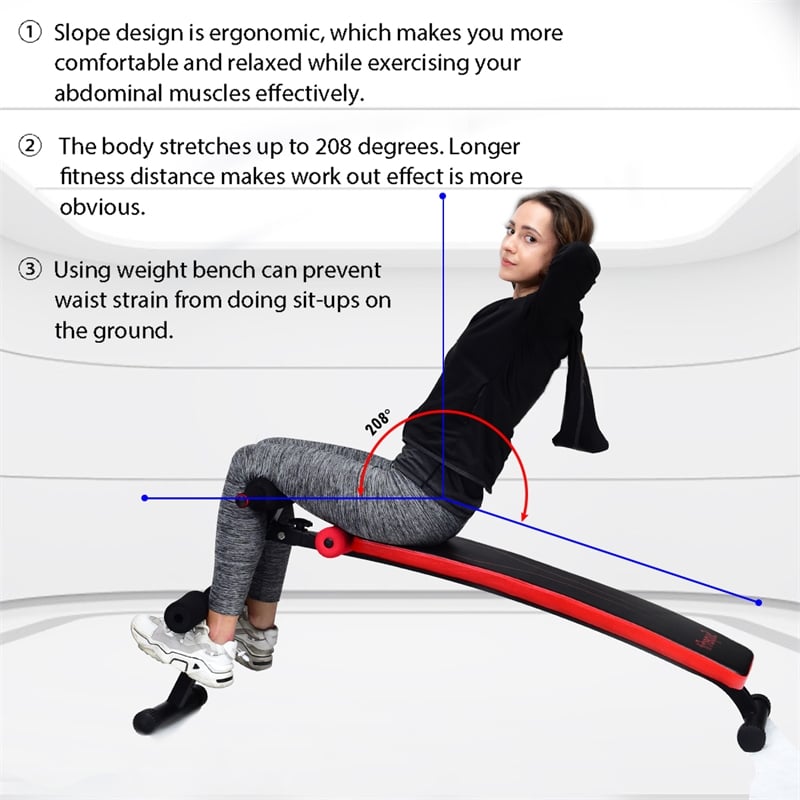 SuperFit Folding Weight Bench Adjustable Sit-up Board Slant Bench Red Leather