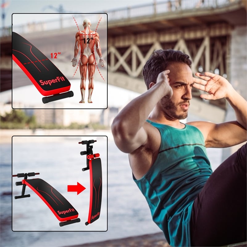 SuperFit Folding Weight Bench Adjustable Sit-up Board Slant Bench Red Leather