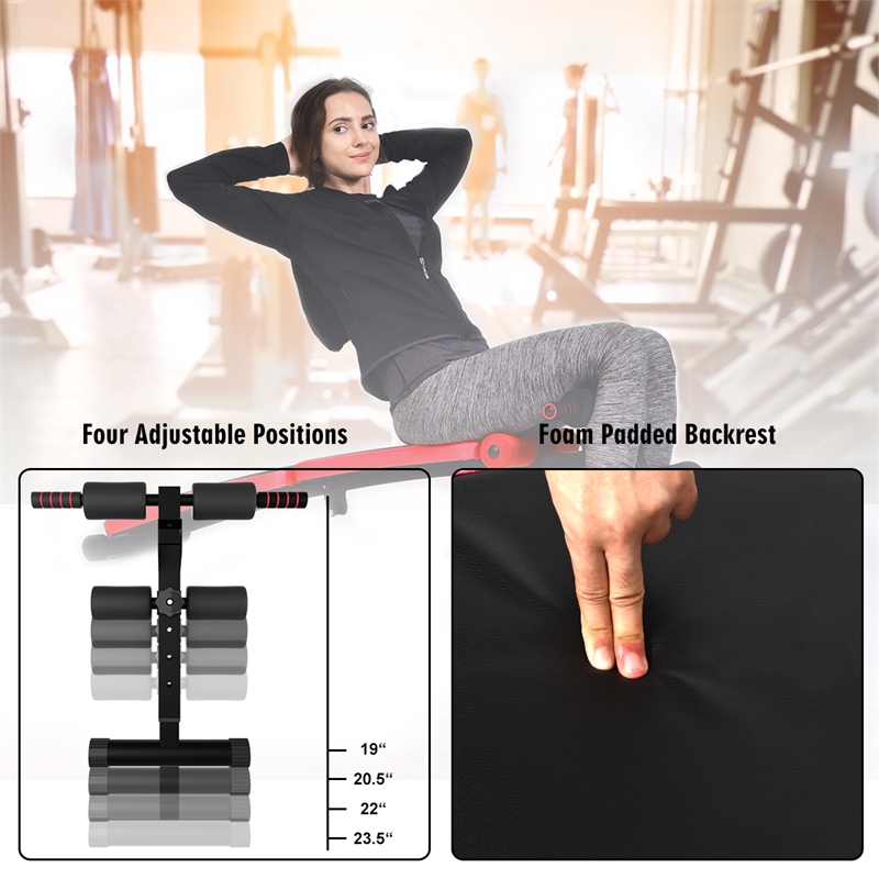 SuperFit Folding Weight Bench Adjustable Sit-up Board Slant Bench Red Leather