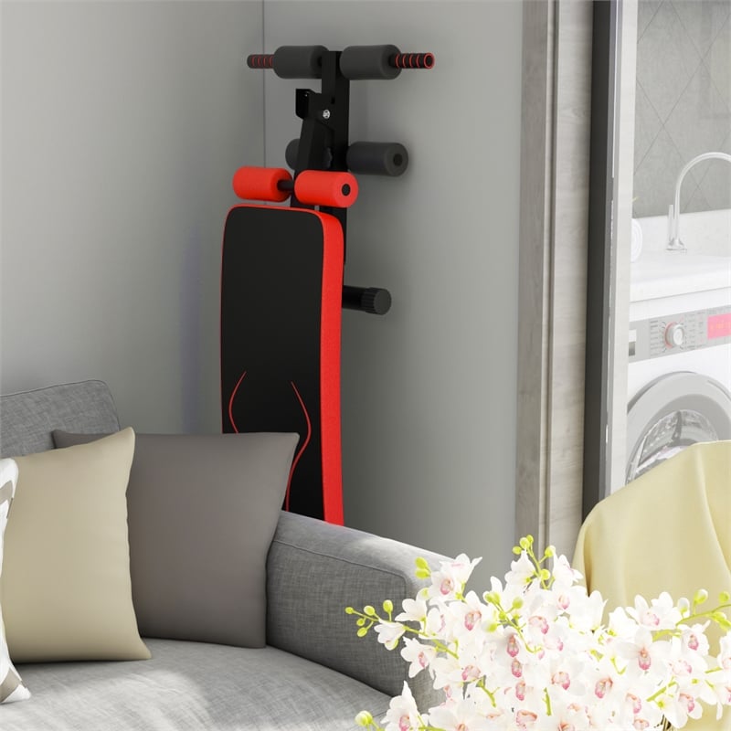 SuperFit Folding Weight Bench Adjustable Sit-up Board Slant Bench Red Leather