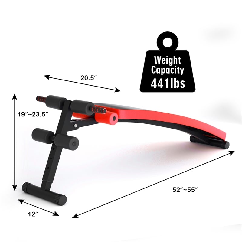 SuperFit Folding Weight Bench Adjustable Sit-up Board Slant Bench Red Leather