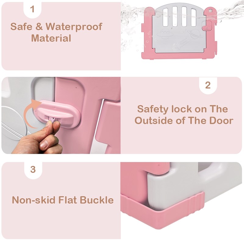 18-Panel Baby Playpen Activity Center Playard withMusic Box Pink Plastic
