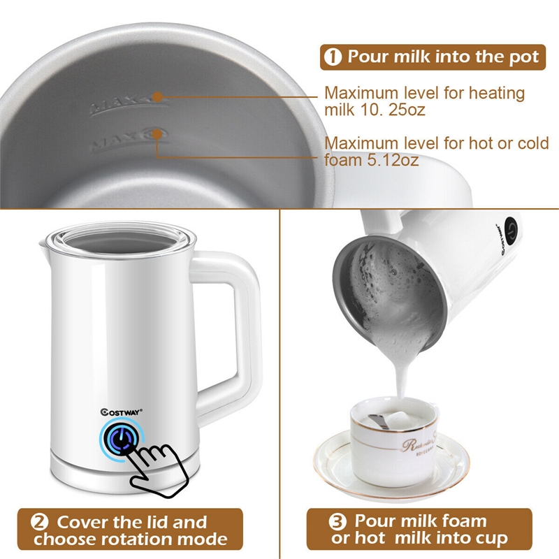 Electric Automatic Milk Frother Warmer & Heater Foam Maker Stirring White Steel