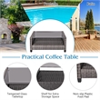 4PCS Patio Rattan Furniture Set Coffee Table Cushioned Sofa Garden Lawn Gray
