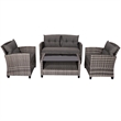 4PCS Patio Rattan Furniture Set Coffee Table Cushioned Sofa Garden Lawn Gray