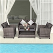 4PCS Patio Rattan Furniture Set Coffee Table Cushioned Sofa Garden Lawn Gray