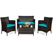4PCS Rattan Patio Set Cushioned Sectional Sofa Chair Coffee Table Turquoise