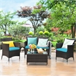 4PCS Rattan Patio Set Cushioned Sectional Sofa Chair Coffee Table Turquoise