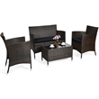 4PCS Rattan Patio Set Cushioned Sectional Sofa Chair Coffee Table Black