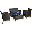 4PCS Rattan Patio Set Cushioned Sectional Sofa Chair Coffee Table Navy