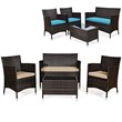 4PCS Rattan Patio Set Cushioned Sectional Sofa Coffee Table Brown&Turquoise