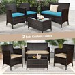 4PCS Rattan Patio Set Cushioned Sectional Sofa Coffee Table Brown&Turquoise