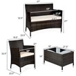 4PCS Rattan Patio Set Cushioned Sectional Sofa Coffee Table Brown&Turquoise