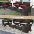 4PCS Rattan Patio Set Cushioned Sectional Sofa Chair Coffee Table Brown & Red