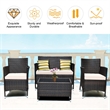 4PCS Rattan Patio Set Cushioned Sectional Sofa Chair Coffee Table Brown & Red