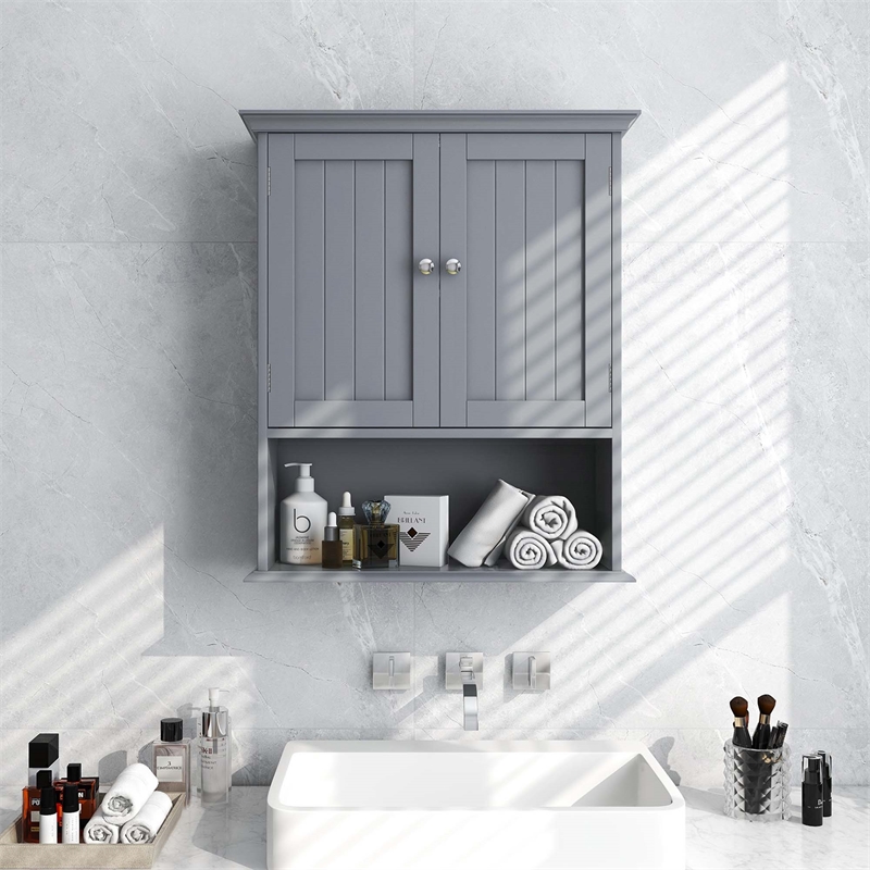Bathroom Wall Cabinet Medicine Storage Organizer with Adjustable Shelf Gray