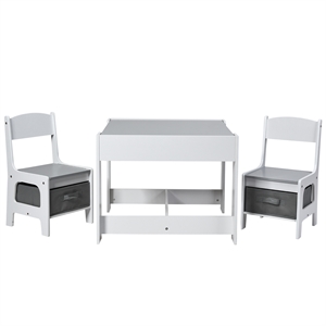 Kids Table Chairs Set With Storage Boxes Blackboard Drawing  Gray