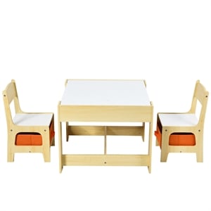 Kids Table Chairs Set With Storage Boxes Blackboard Drawing  Natural