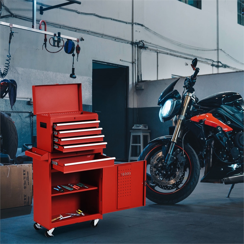 5-Drawer Rolling Tool Chest Cabinet Metal Tool Storage Box Red