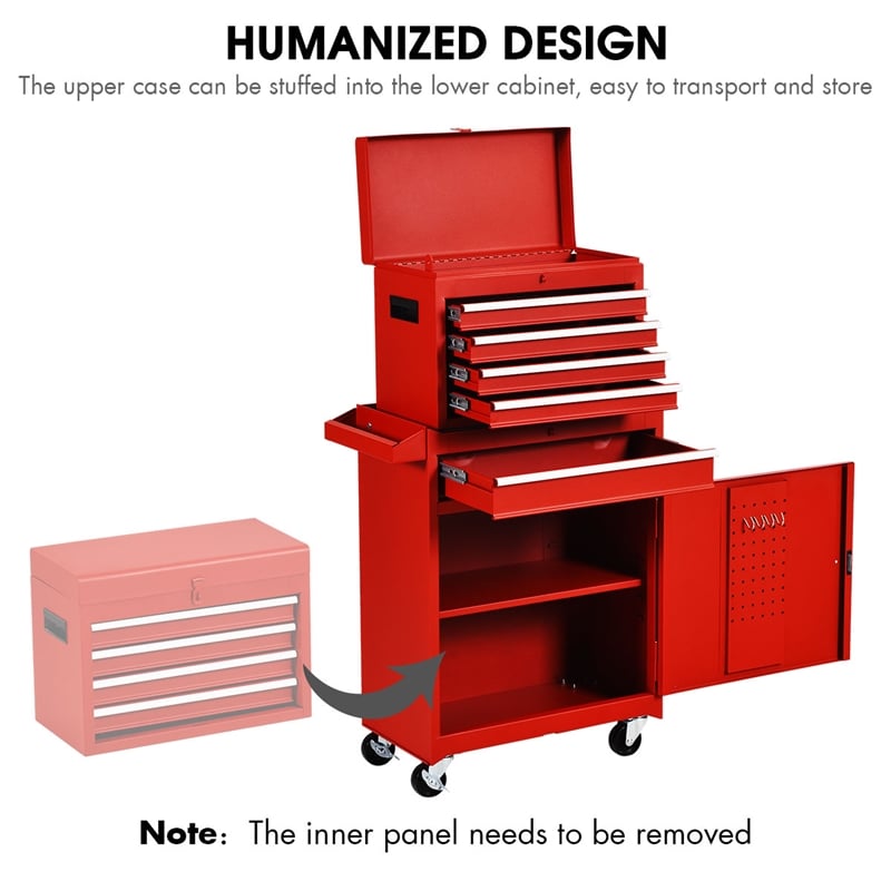 5-Drawer Rolling Tool Chest Cabinet Metal Tool Storage Box Red