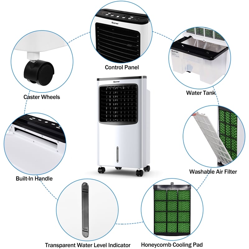 Portable  Cooler Fan Filter Humidify Anion W/ Remote Control White