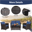 4 PCS Patio Rattan Furniture Set Glass Table Shelf Sofa Cushion Navy