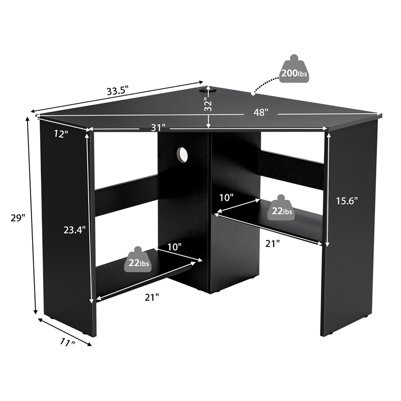 Corner Computer Desk Writing Workstation Black