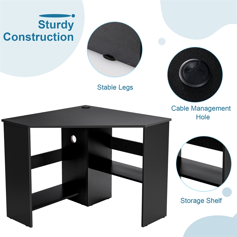 Corner Computer Desk Writing Workstation Black